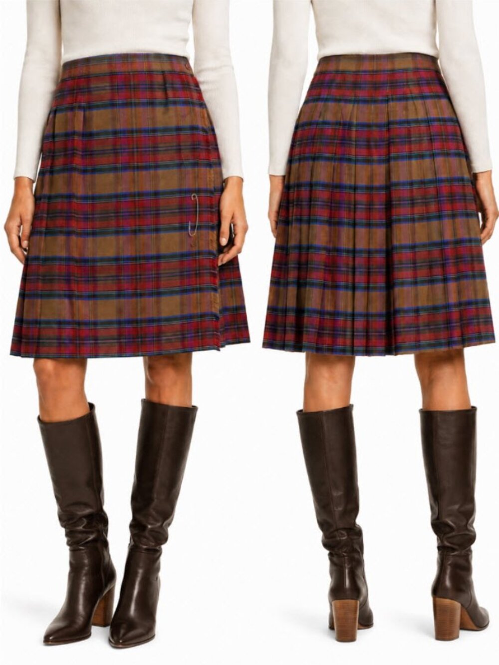 Jeremy Scott x Braemar Vintage Plaid Pleated Wrap Skirt Tartan Size large 12